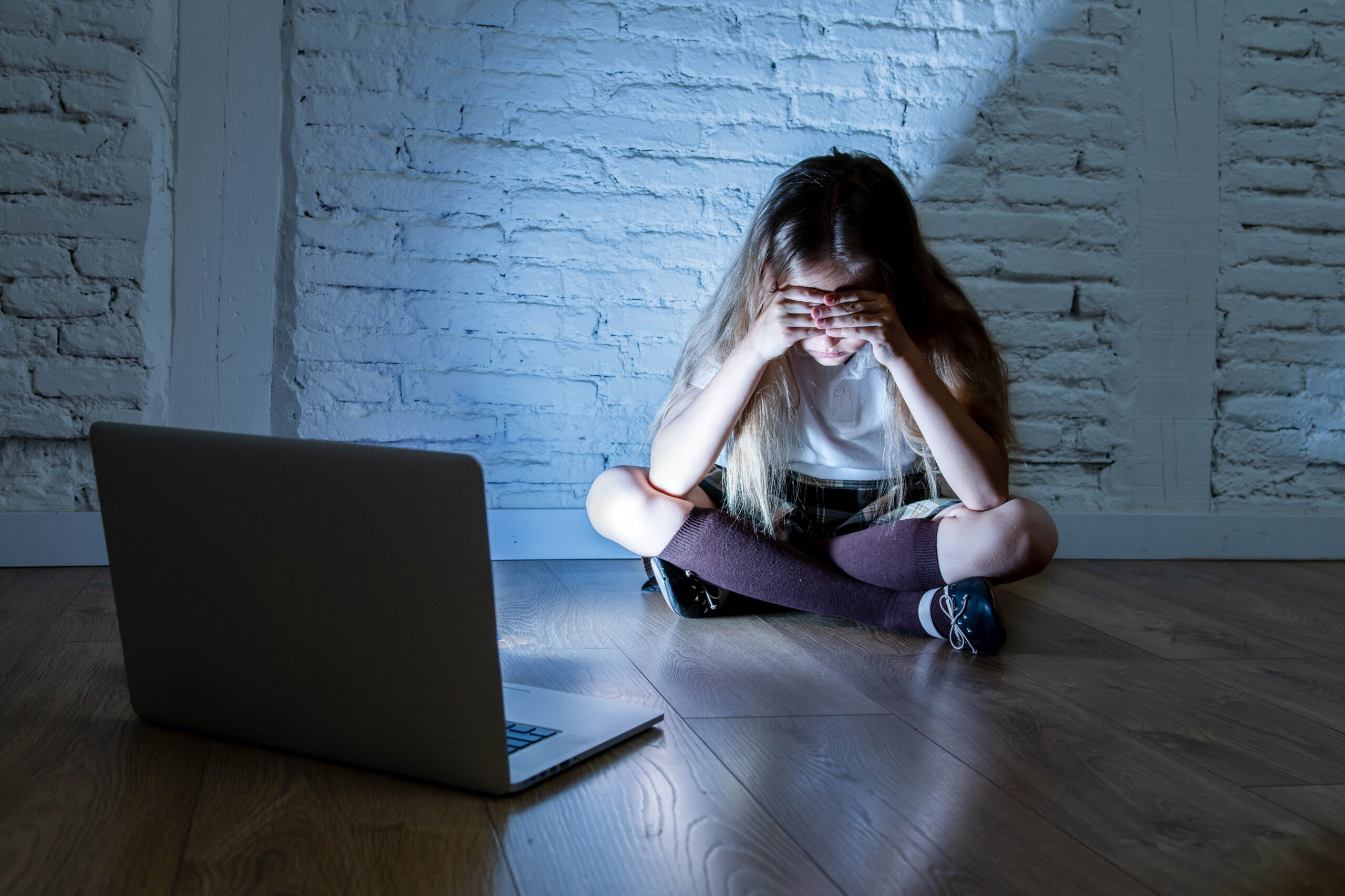 Child affected by social media harm and online platform addiction